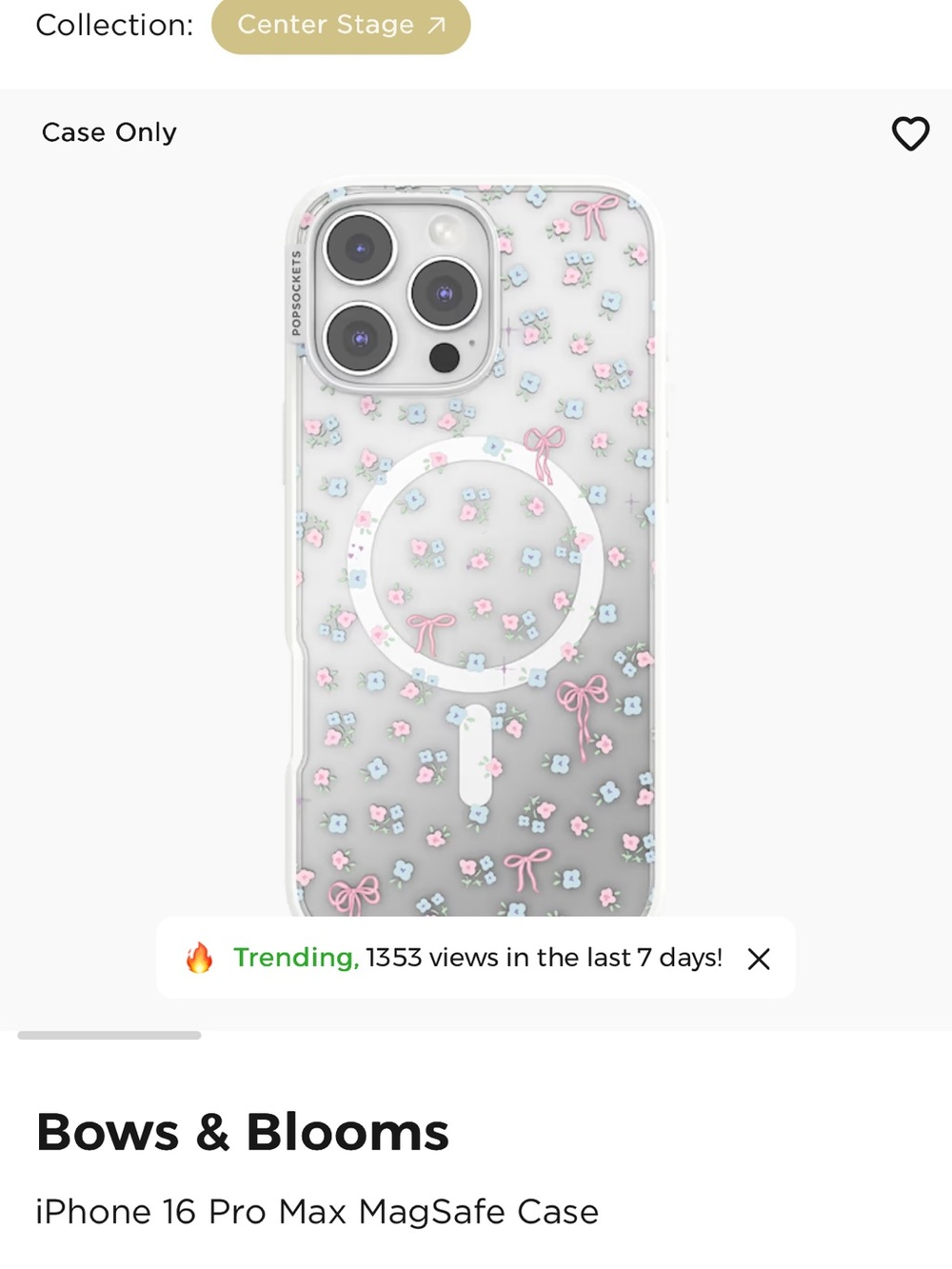 Popsocket Bows & Blooms Clear MagSafe iPhone  16 Pro Max Case